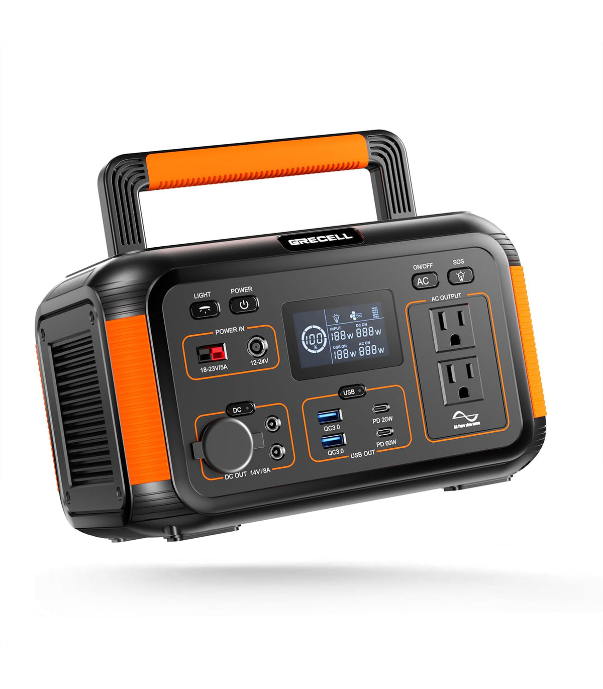 GRECELL 500W Portable Power Station 444Wh Solar Generator PD 60W Charging