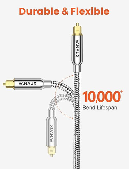 VANAUX Digital Optical Audio Cable 49FT (24K Gold Plated Connectors, Aluminum Alloy Shell,Braided Jacket) S/PDIF Toslink Cable Fiber Optic Cable for Home Theater, Soundbars, Gaming Consoles
