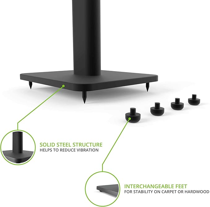 Kanto SP26PL Black Metal Speaker Stand (26 inches) - Universal Fit, Hidden Cables, Rotating Top Plate, Carpet & Hardwood Feet, ¼’-20 Mounting, Pair