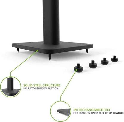 Kanto SP26PL Black Metal Speaker Stand (26 inches) - Universal Fit, Hidden Cables, Rotating Top Plate, Carpet & Hardwood Feet, ¼’-20 Mounting, Pair