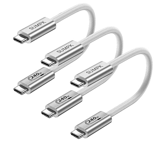 SUMPK 240W USB C Cable 1FT, Short USB C Cable Fast Charging Cord Compatible with 16/16 Pro/16 Plus/16 Pro Max, Samsung Galaxy S23 S22 S21 S20 Note 20, Pixel