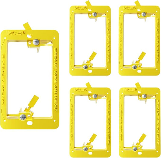 VCE Low Voltage Mounting Bracket Single Gang Wall Plate, Flush Low Voltage Box for Network, HDMI, Coaxial, Speaker, Telephone Cables, Yellow, 5 Pack