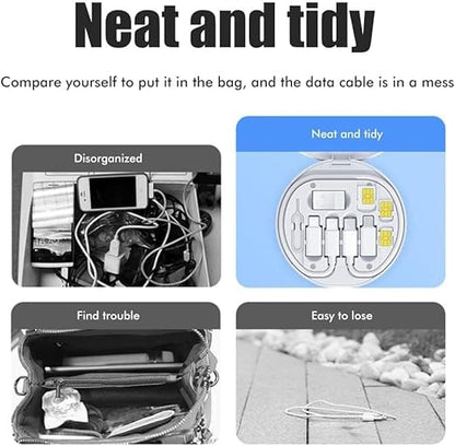 Multifunctional Data Cable Conversion Head Portable Storage Box, Multi-Type Charging Line Convertor USB Type C Adapter Tool Contains Sim Card Slot Tray Eject Pin, Phone Holder (Black)