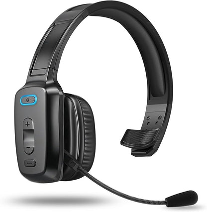Bluetooth Headset, 60hrs Noise Canceling V5.2 Over Head Headphones, Single Ear Trucker Wireless Headset with Mic, Mute Button, Multipoint, for Phones PC Computer Truck Driver Office Work - Black