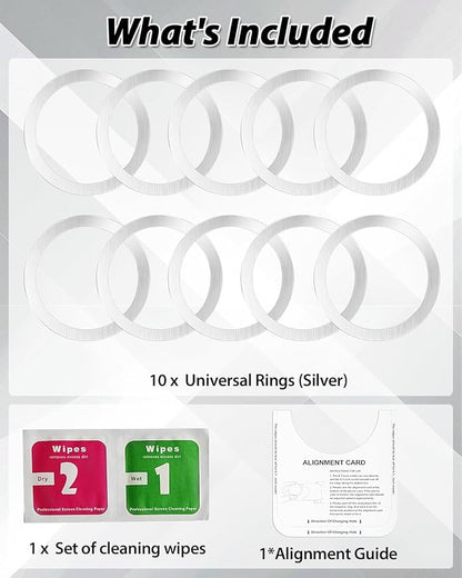 Metal Ring 10PCS,Ultra-Thin(0.4mm) for MagSafe Sticker,Magnetic Adapter,Phone Cases&Wireless Charger,Compatible with iPhone 16/15/14/13,Galaxy S24/S23/S22/Kindle (Silver 10PCS)