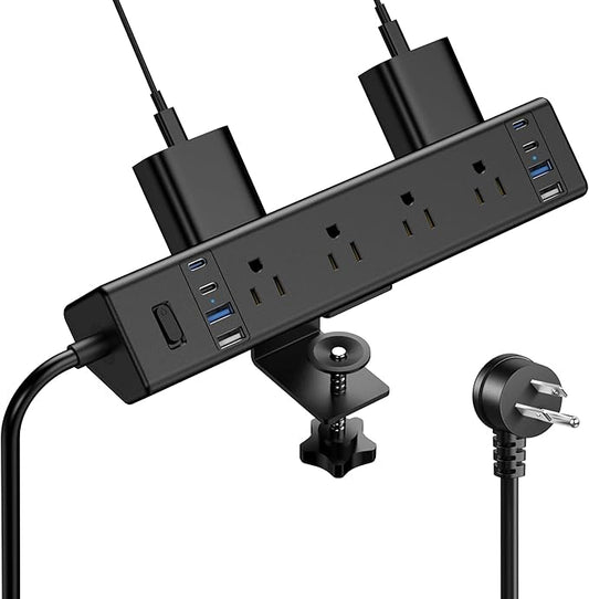 Jgstkcity Desk Clamp Power Strip 40W USB C,8-Outlet,8 USB,10FT,Black