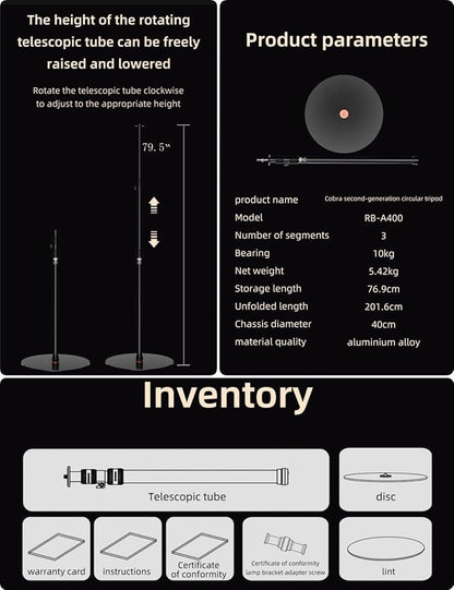 IFOOTAGE Cobra RB-A400,79" Round Base Monopod,Aluminum Photography Light Stand Flat Base for DSLR Camera, Light,Payload 22LBS