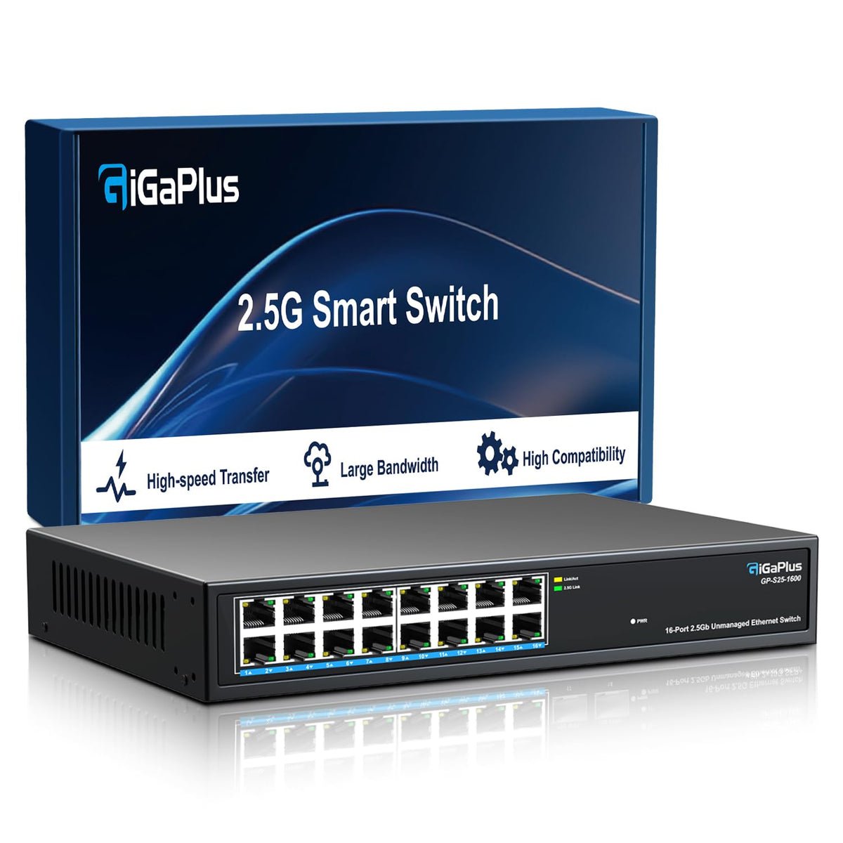 10 Port 2.5Gb Unmanaged Ethernet Switch with 8* 2.5G Base-T Ports, 2* 10G SFP+ Ports. GiGaPlus 2.5Gbps Network Switch for 2.5Gbps NAS/PC, WiFi6 Router, Wireless AP. Fanless Design, Plug and Play