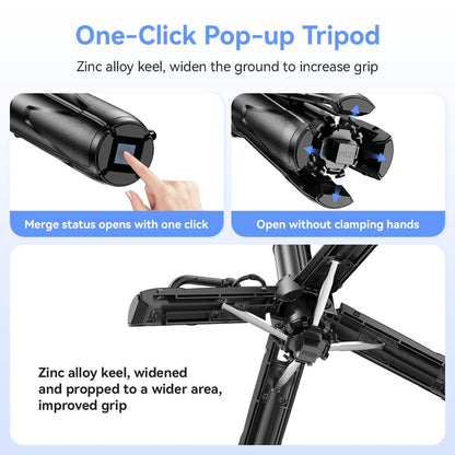 Retractable Mini Tripod for Cell Phone, Portable Selfie Stick Travel Phone Tripod with Remote Control Cell Phone Holder, Sturdy & Stable Adjustable Multi-Angle Shot Selfie Stick for Video Recording