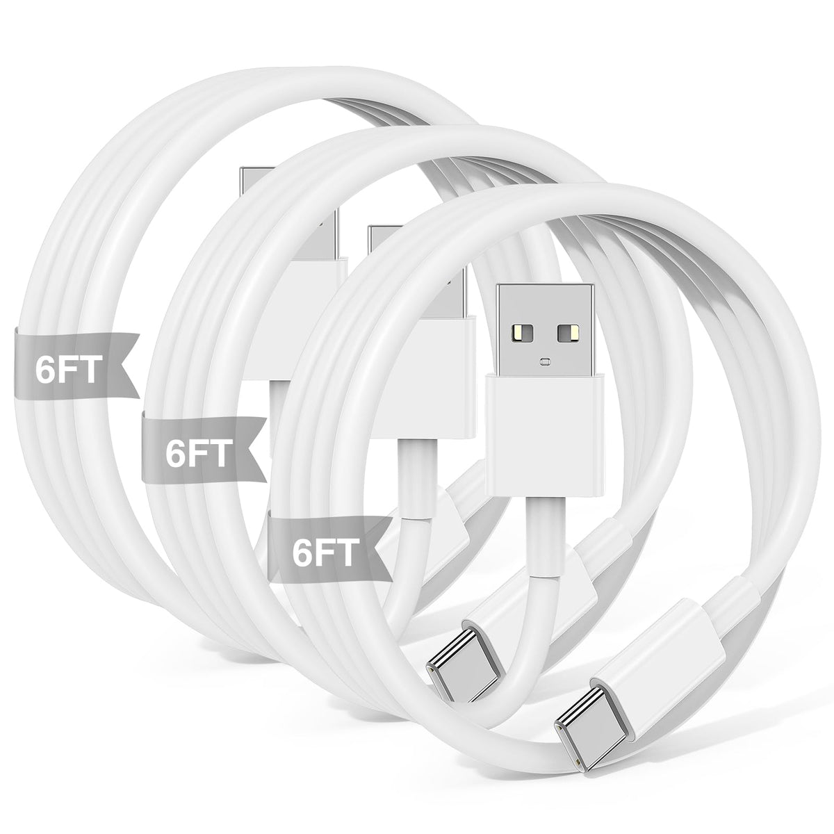 JERMASAL 3-Pack Blue [3.3FT+3.3FT+6FT] USB A to USB C Cable, Compatible with iPhone 15/16, iPad, Samsung, MacBook, PS5 and More, Fast Charging, Carplay Cable