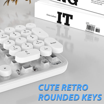 Wireless Keyboard Mouse Combo,104 Keys Cute Colorful Typewriter White