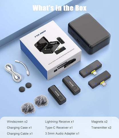 FULAIM X2 Wireless Lavalier Microphone for iPhone Android Phones iPad Tablets, Clip on Lapel Microphone System with 24H Charging Case for Video Recording Vlogging, YouTube, Interview
