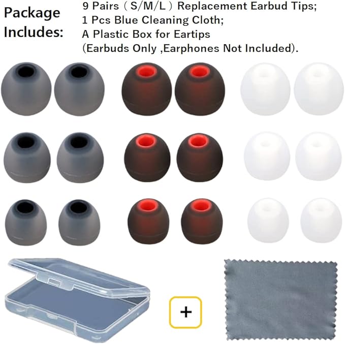 Earbud Replacement Tips Silicone Earbud Tips Headphone Earbud Tips Ear Gels Fit for Inner Hole from 3.8mm - 5.1mm Earphones 9 Pairs S/M/L