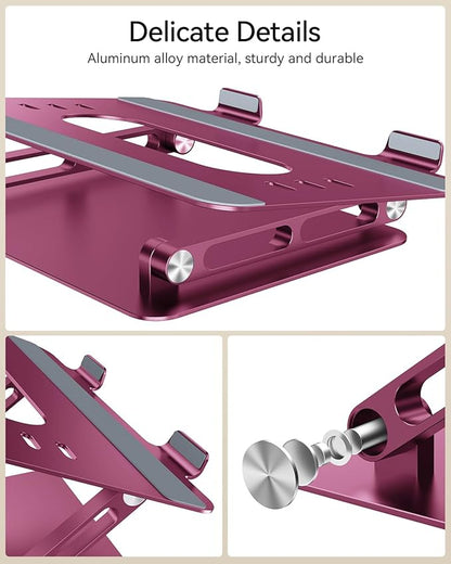 Foldable Aluminum Laptop Stand for 10-17.3" Laptops, Height Adjustable Portable Ergonomic Computer Holder, Space Saving Desk with Heat Dissipation. Compatible with MacBook/Dell/HP etc, Rose