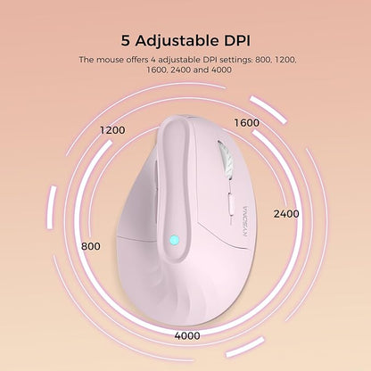 57° Ergonomic Wireless Tower Mouse, Vertical Quiet Ergo Mouse, Bluetooth(BT5.0,BT3.0)&2.4G, (800/1200/2400/2400/4000), 7 Buttons for Windows, macOS, iPadOS, Laptop, PC, Pink