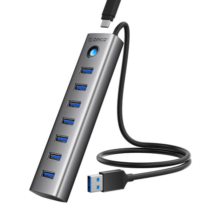 ORICO 7-Port USB 3.0 Hub, Aluminum USB Multiple Adapter, 5Gbps USB Extender USB Splitter with 1.64Ft Cable, UBS-A Hub Long Cable for Desktop, PC, Flash Drive, Mobile HDD, Windows/XPS