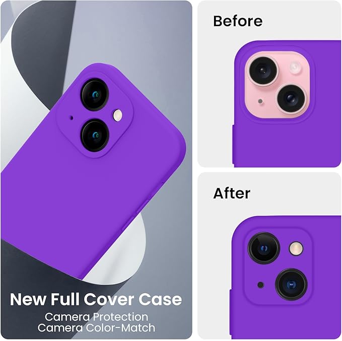 FireNova Designed for iPhone 15 Case, Silicone Upgraded [Camera Protection] Phone Case with [2 Screen Protectors], Soft Anti-Scratch Microfiber Lining Inside, 6.1 inch, Neon Purple