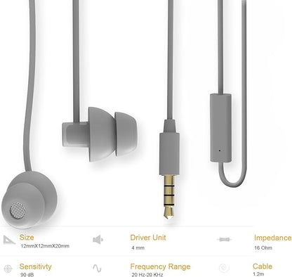 MAXROCK (TM Unique Total Soft Silicon Sleeping Headphones Earplugs Earbuds with Mic for Cellphones,Tablets and 3.5 mm Jack Plug (Grey)