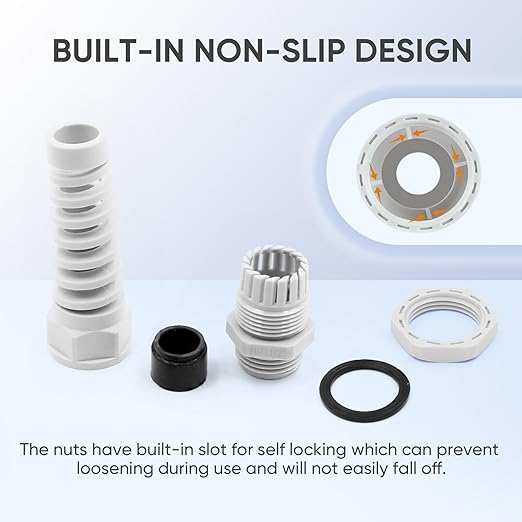 Strain Relief Cord Connector,LISTENJIALE 5Pcs NPT 1/2" Waterproof Cable Gland Flex Spiral Strain Relief Adjustable 6-12mm Cable Connector Nylon Joint with Gaskets(Grey)