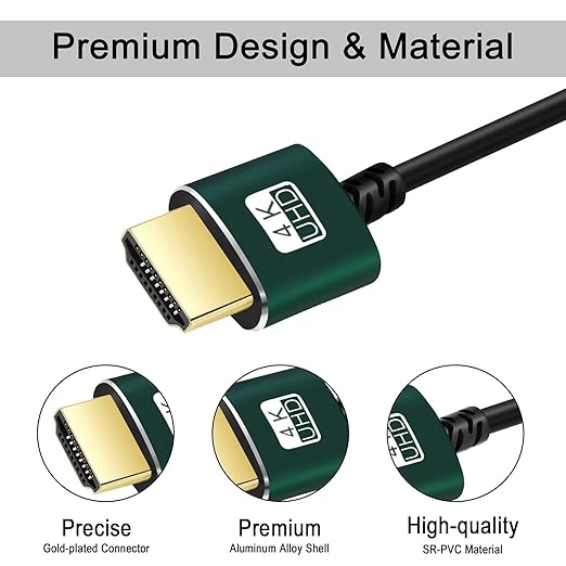 Slim HDMI Cable 10FT, Ultra Soft & Thin HDMI to HDMI Cord, Extreme Flexible & Skinny HDMI Wire Supports High Speed 4K@60Hz 18gbps 2160p 1080p
