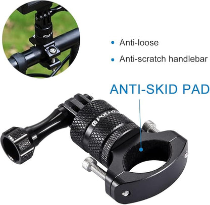 PULUZ Bike Camera Handlebar Mount for Gopro Hero 12/11/10/9/8/7/6 Bike Motorcycle Mount Clip, 360 Degree Rotation Aluminum Bicycle Bracket for DJI OSMO Action&Xiaoyi Camera