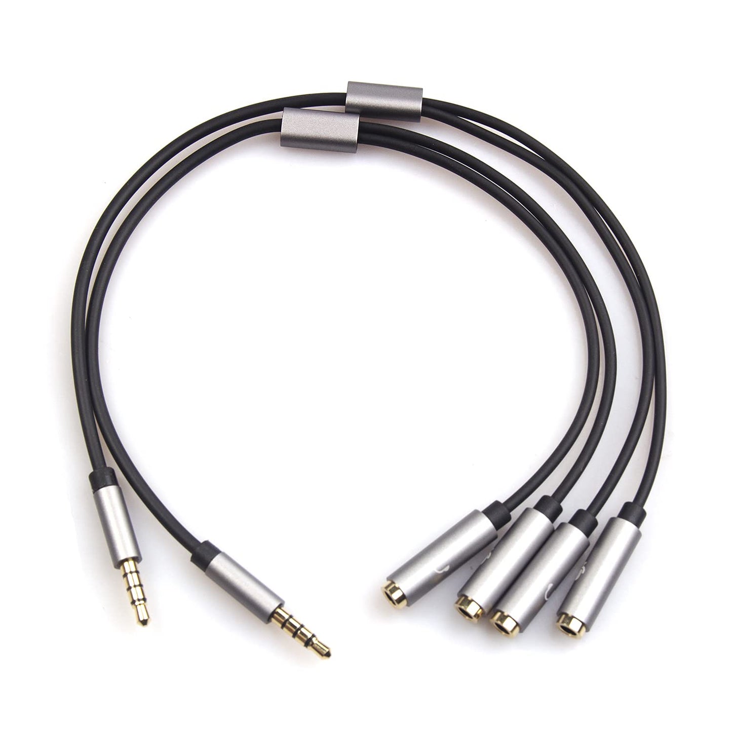 REXUS Black 2-Pack 3.5mm Y Splitter Stereo Audio Cable 4-Pole Male to 2 Female for Headphone, Headset Splitter Adapter Extension Aux Cable, Compatible MobilePhone and New Laptop(M22F35Hx2)