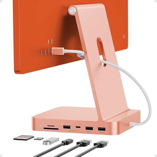 PULWTOP USB C HUB for iMac 24 inch 2021/2023/2024, USB Hub Adapter iMac Accessories for iMac M1/M3/M4 with USB C 10Gbps 3*USB A SD/TF, Docking Station Support Expand M.2 SSD (Not Included), Orange