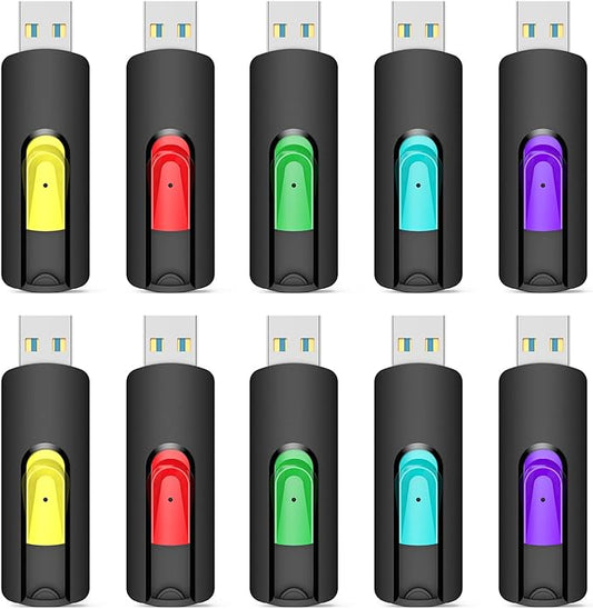 Aiibe 10 Pack 64GB Flash Drive USB Drive 64GB USB Flash Drives Thumb Drives USB 2.0 Memory Stick Bulk (64 GB, 10 Pack, 5 Mixed Colors)