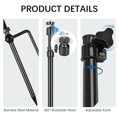 Trail Camera Mount,Height Adjustable (15.7"-28.3") & 360° Rotating Stake,Dual-Mode Base for Soft/Hard Ground Post,Game Cam Stand with 1/4"-20 Thread, Metal pole for Solar Panels,Hunting,Wildlife.3Pcs