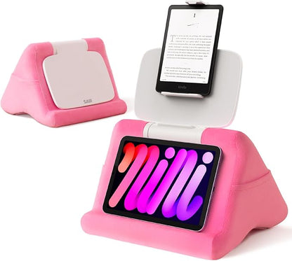 SAIJI Tablet Kindle Stand Pillow - iPad Holder for Lap Reading in Bed, with Lifter & Angle Adjustable Multi-Function Clip for 4-13" Tablets, iPad, Kindle, Phone, Pink