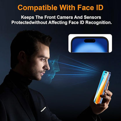 OneFish 2 Pack Privacy Screen Protector for iPhone 15 Pro - 4-Way 360° Anti-Spy Tempered Glass, 9H Hardness, 3D Curved Edges, Case-Friendly & Easy Installation