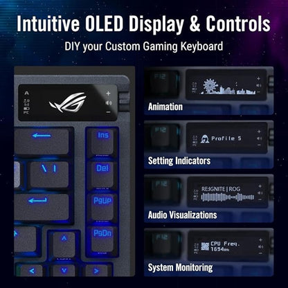 ASUS ROG Azoth 75 Wireless DIY Custom Gaming Keyboard, OLED Display, Gasket-Mount, Three-Layer Dampening, Hot-Swappable Pre-lubed ROG NX Snow Switches & Keyboard Stabilizers, PBT Keycaps, RGB