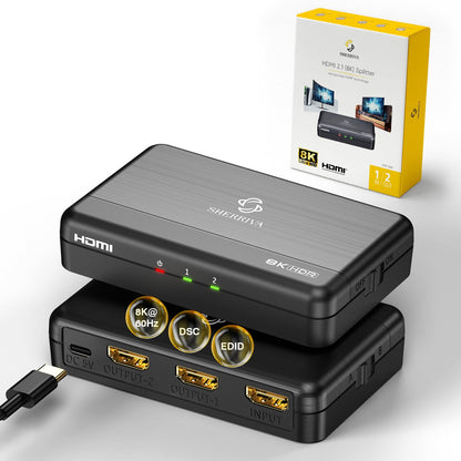 8K HDMI Splitter 1 in 2 Out (Mirror Only) – HDMI 2.1 8K@60Hz, 4K@240Hz DSC