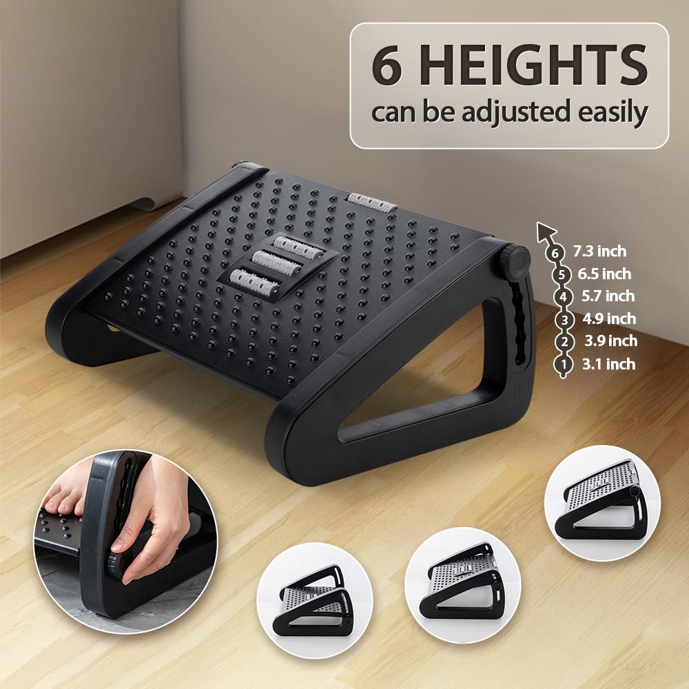 CasaZenith Foot Rest, Six Heights Adjustable Foot Rest Under Desk at Work