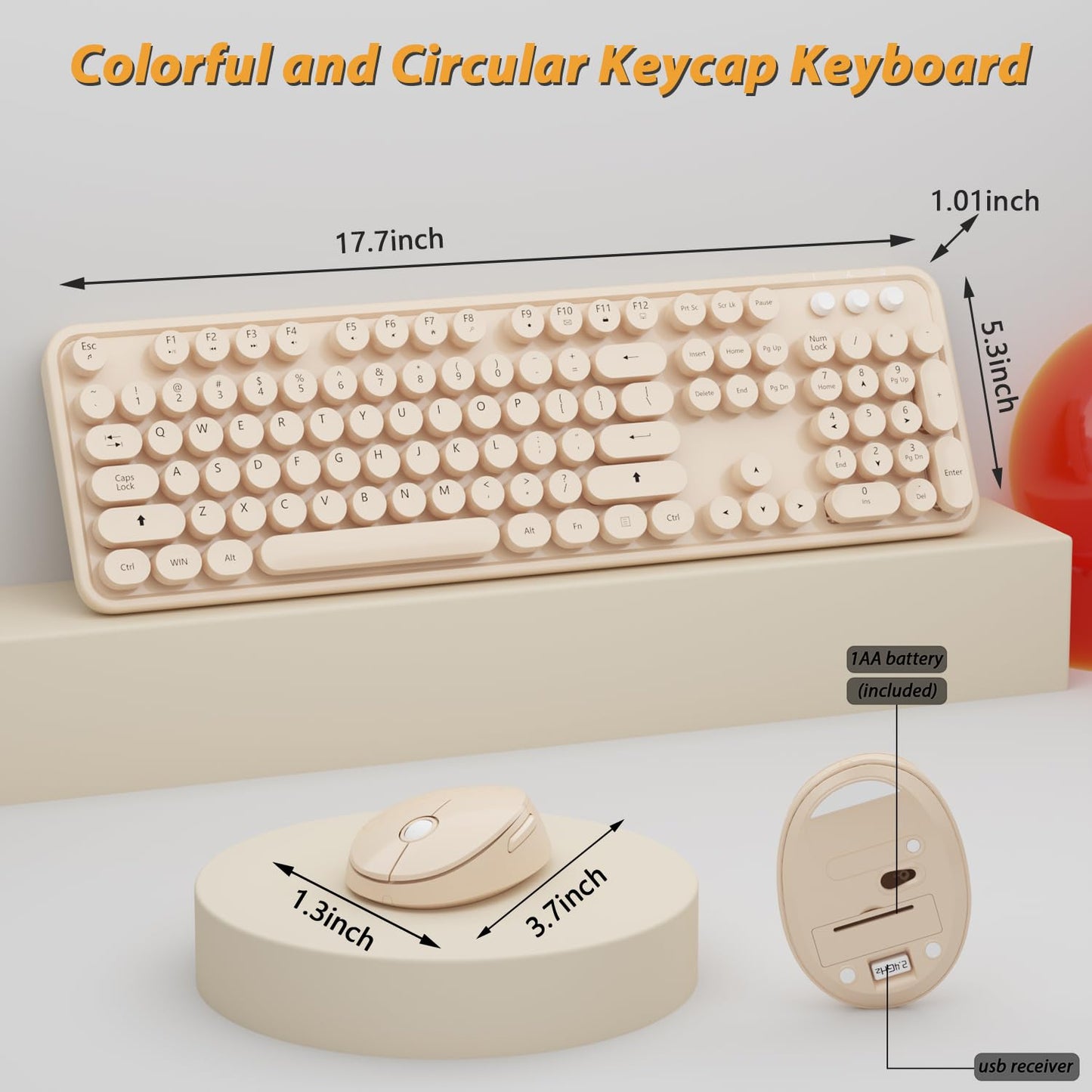 KOOTOP Cute Colorful Wireless Keyboard and Mouse Combo