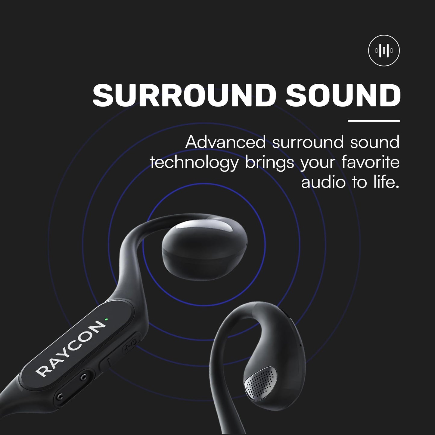 Raycon Open Bluetooth Headphones - Open Ear Running Headphones, Sweat & Water-Resistant Open Earbuds with Mic for Sports & Workouts, 12hr Playtime (Black)