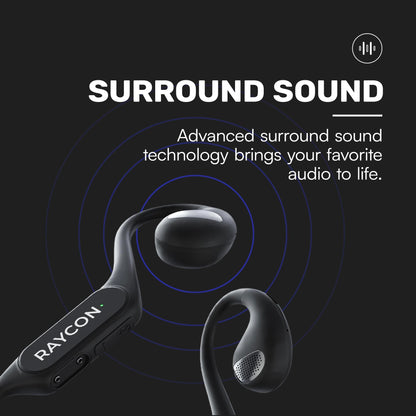 Raycon Open Bluetooth Headphones - Open Ear Running Headphones, Sweat & Water-Resistant Open Earbuds with Mic for Sports & Workouts, 12hr Playtime (Black)