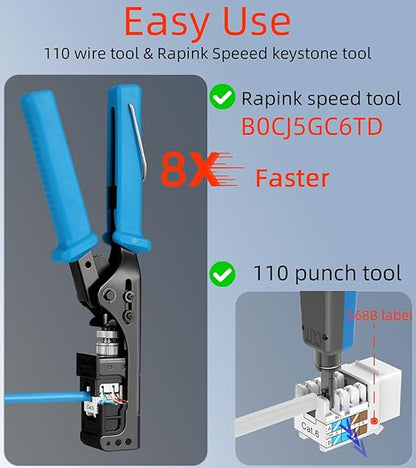 Rapink RJ45 Keystone Jack Cat6 10G Support, Keystone Jacks UTP 25 Pack for Wall Plate and Patch Panel, Rj45 Keystone 90 Degree Black Color for Cat6, Cat5e, Cat5 Cabling