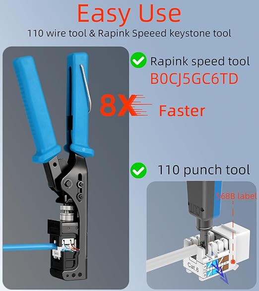 Rapink RJ45 Keystone Jack Cat6 10G Support, Cat6 Keystone Jacks UTP 50 Pack for Wall Plate and Patch Panel, Rj45 Keystone 90 Degree Blue Color for Cat 6, Cat5e, Cat5 Cabling