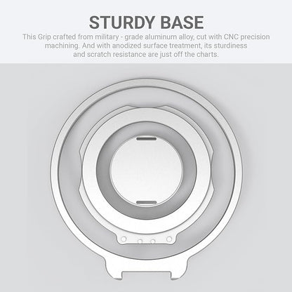 Grat 3 Upgraded Magnetic Phone Grip Stand, 360° Rotatable Silicone Strap Phone Loop Holder, Detachable Ring Kickstand Compatible with Magsafe iPhone 16 15 14 13 12 Pro/max, Silver