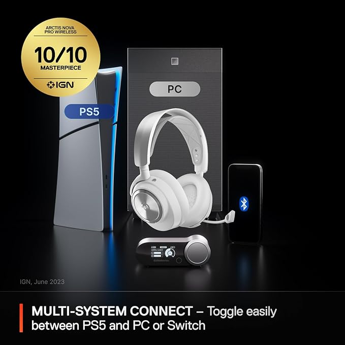 SteelSeries Arctis Nova Pro Wireless Multi-System Gaming Headset — Neodymium Magnetic Drivers — Active Noise Cancellation — 2 Battery System — ClearCast Gen 2 Mic — PC, PS5, PS4, Switch, Mobile