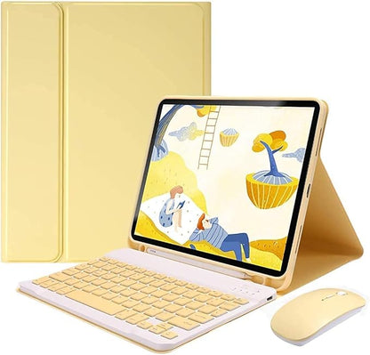 AnMengXinLing Keyboard Case for iPad mini 5 with Mouse, Detachable Wireless Bluetooth Keyboard Pencil Holder Slim Leather Smart Cover for iPad mini 5th Gen 2019, Yellow