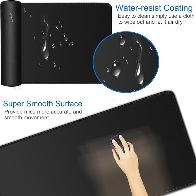 Large Mouse Pad, 35.42x15.7 inch Large Gaming Non-Slip Mousepad, Water Resist Computer Keyboard Mouse Mat Rubber Base Long Desk Mouse Pad for Work & Gaming, Office & Home, Black