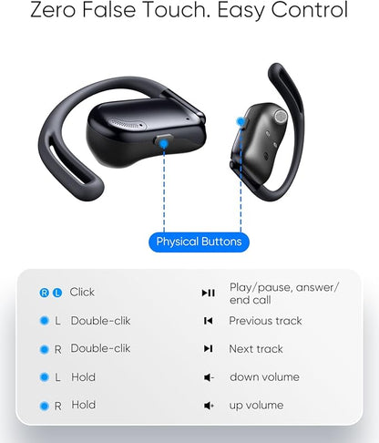 Open Ear Headphones, 0.28oz Lightweight Next-Gen Bluetooth 5.4 Air Conduction Wireless Earbuds w/Extra Bass, 48H Playtime, 3 EQ Modes, ENC Mic, IPX5, Snug Fit for Workout Running Beige