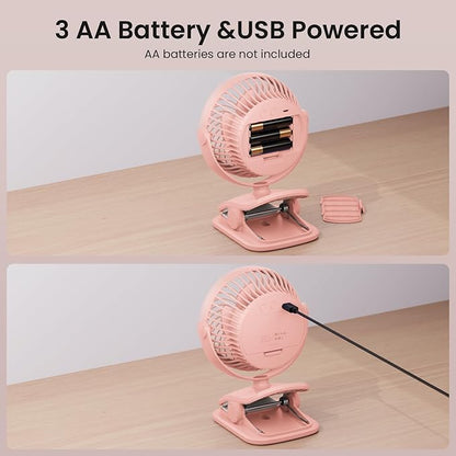 Shinebella AA Battery Powered Clip on Fan with 4-Speed, 5’’ Small Desk Fan with Aroma Function, USB Powered, 360°Rotation, Ultra Quiet, for Golf Cart, Stroller, Bedroom,Car(Batteries Not Included)