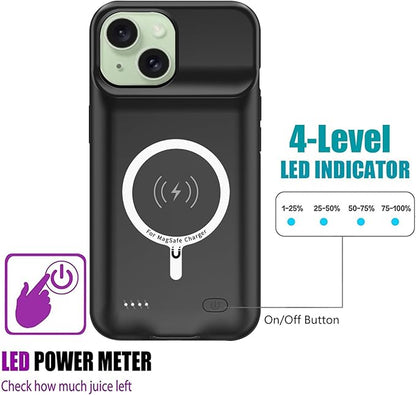 Battery Case for iPhone 15, Upgraded 10000mAh Rechargeable Portable Charging Case with Wireless Charging Compatible for iPhone 15 (6.1 inch) with Carplay Extended Battery Pack Charger Case (Black)
