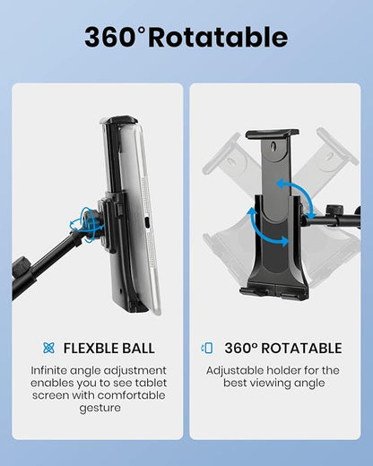 Moukey Tablet Holder for Microphone Stand, Adjustable Mic Music Stand Phone Holder Mount, Compatible with iPad, iPhone, Android, All 4.7 to 12.9 Inches Tablets & Smartphones
