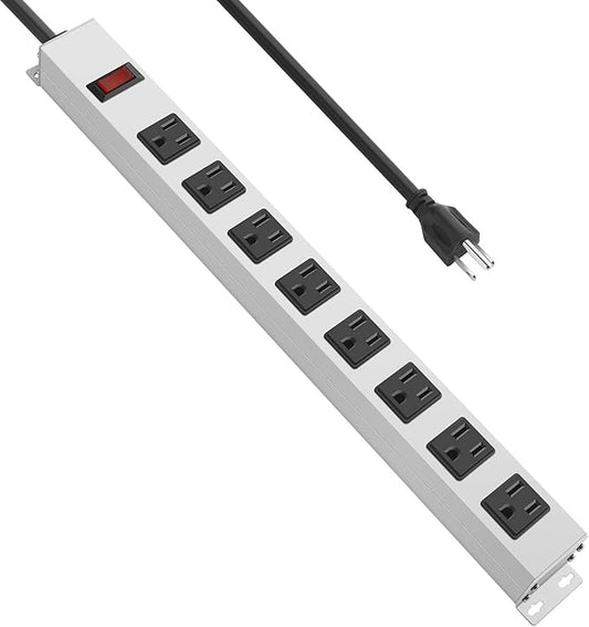 JUNNUJ Metal Long 8 Outlet Power Strip Surge Protector, White, 10 FT, 1