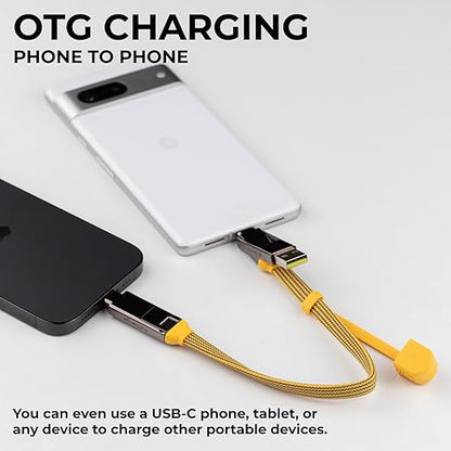 Rolling Square inCharge XL 30 cm - USB-C Cable, Universal Smartphone Cable, Gift for Men, 6-in-1 Universal Charger for Smartphones, Technical Gadget, Yellow, Lightning Cable 100W