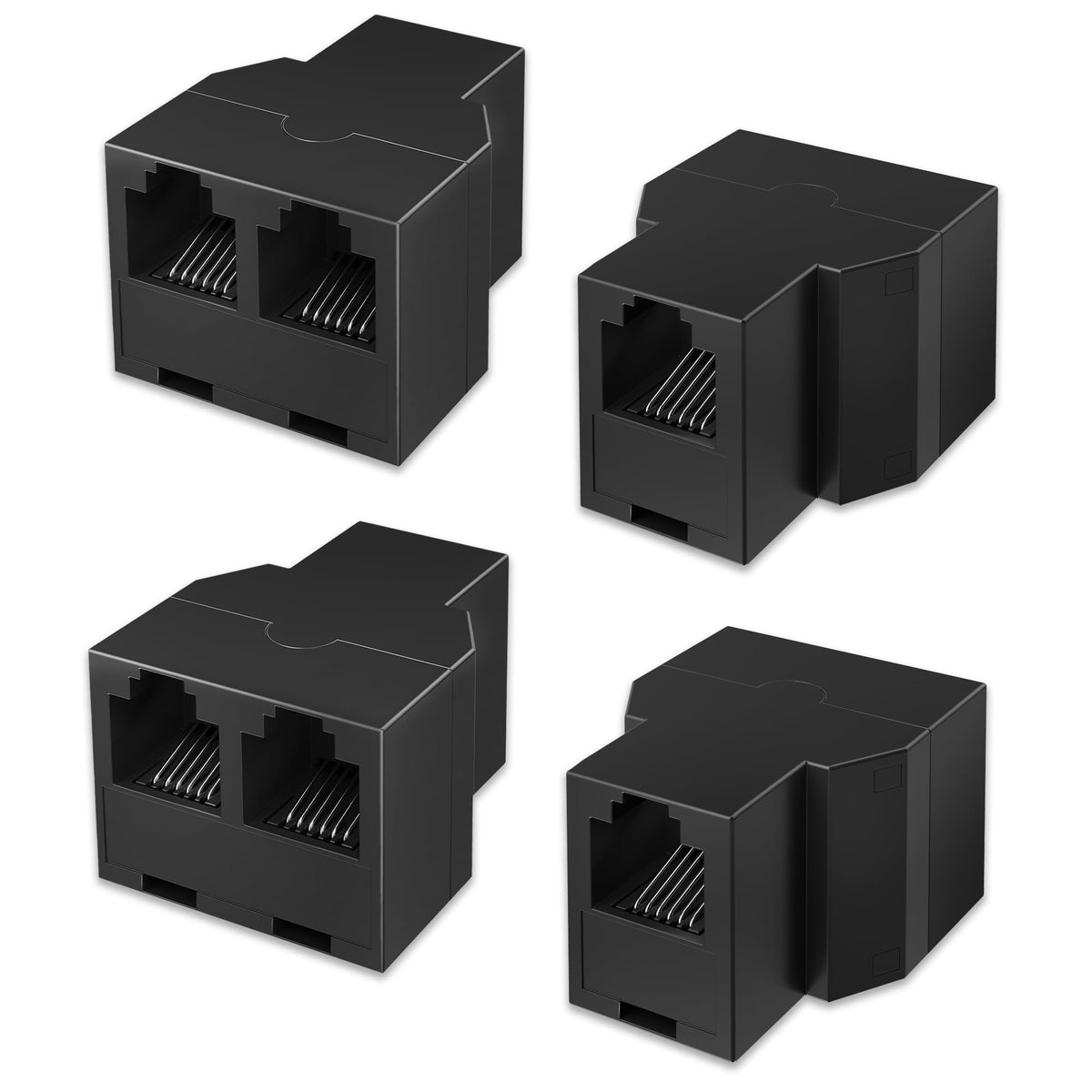 Uvital RJ12 6P6C 1 Female to 2 Female Phone Line Splitters, Black 2 Pack